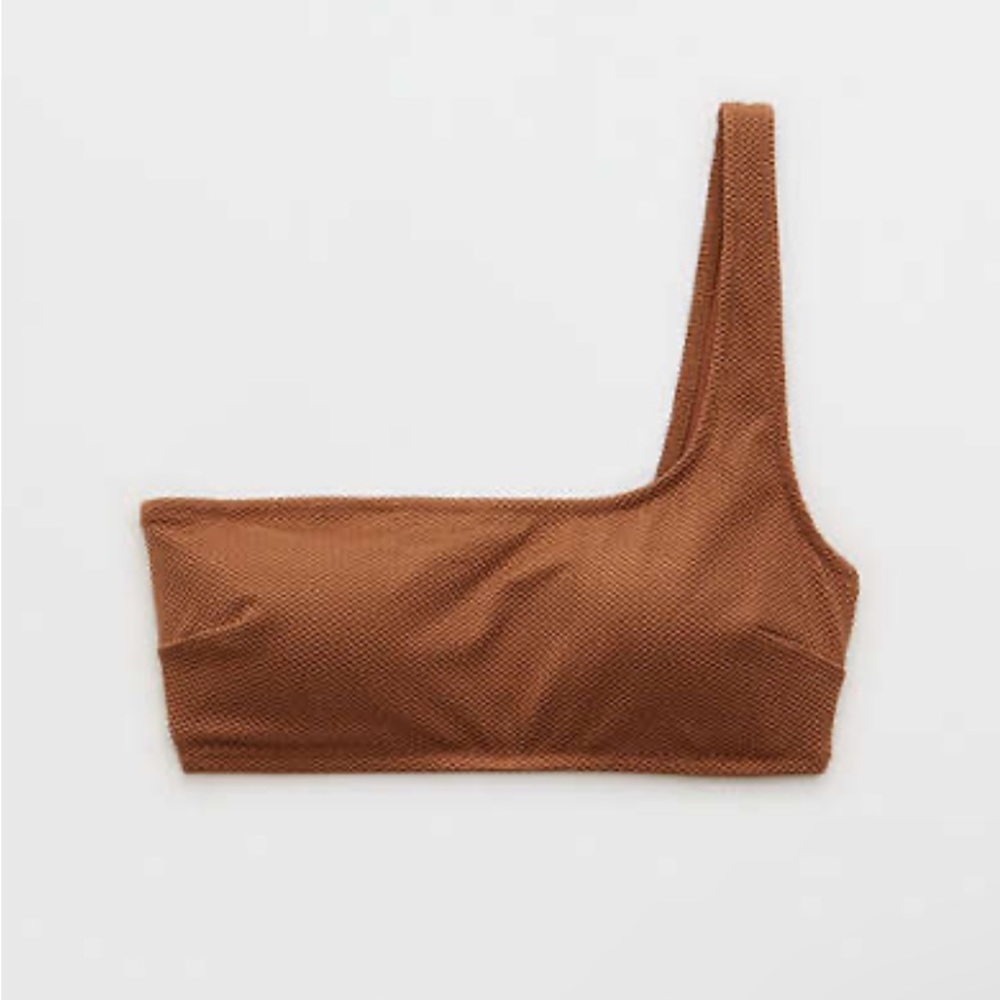Aerie Brown One-Shoulder Swim Top